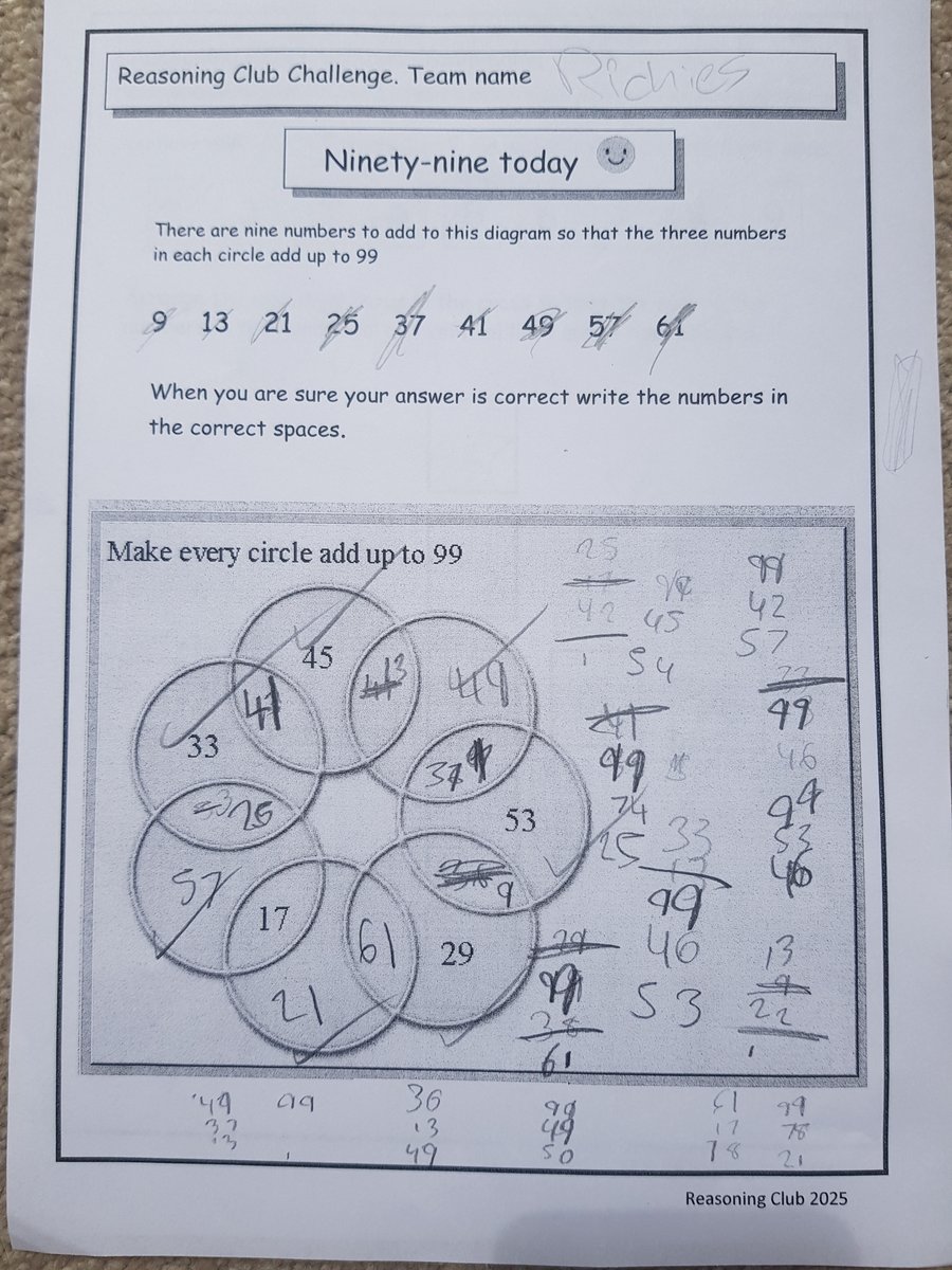 2358Peter's tweet photo. It's the last Reasoning Club Challenge at Ormskirk CofE today, so I thought it was about time I shared the Reasoning Club Challenge activities 2025! These are the greater depth tasks: some of them are very tough!
there are ten tasks, so there'll be a couple more posts!
1/3 https://t.co/7CByHls5yE