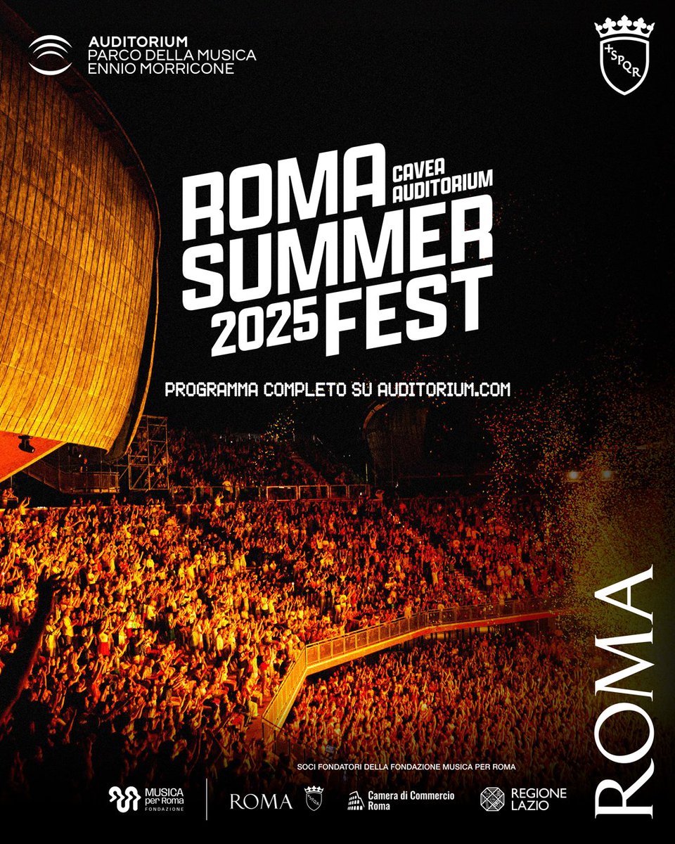 Roma's tweet photo. 🎵 #RomaSummerFest 2025: sul palco della Cavea dell'#AuditoriumParcodellamusica, fino al 21 settembre 2025, si esibiranno tanti artisti italiani ed internazionali. Il ricco programma abbraccerà generi musicali diversi.
Info 👉 https://t.co/czGUYy9sXd https://t.co/2iGxkaHyzd