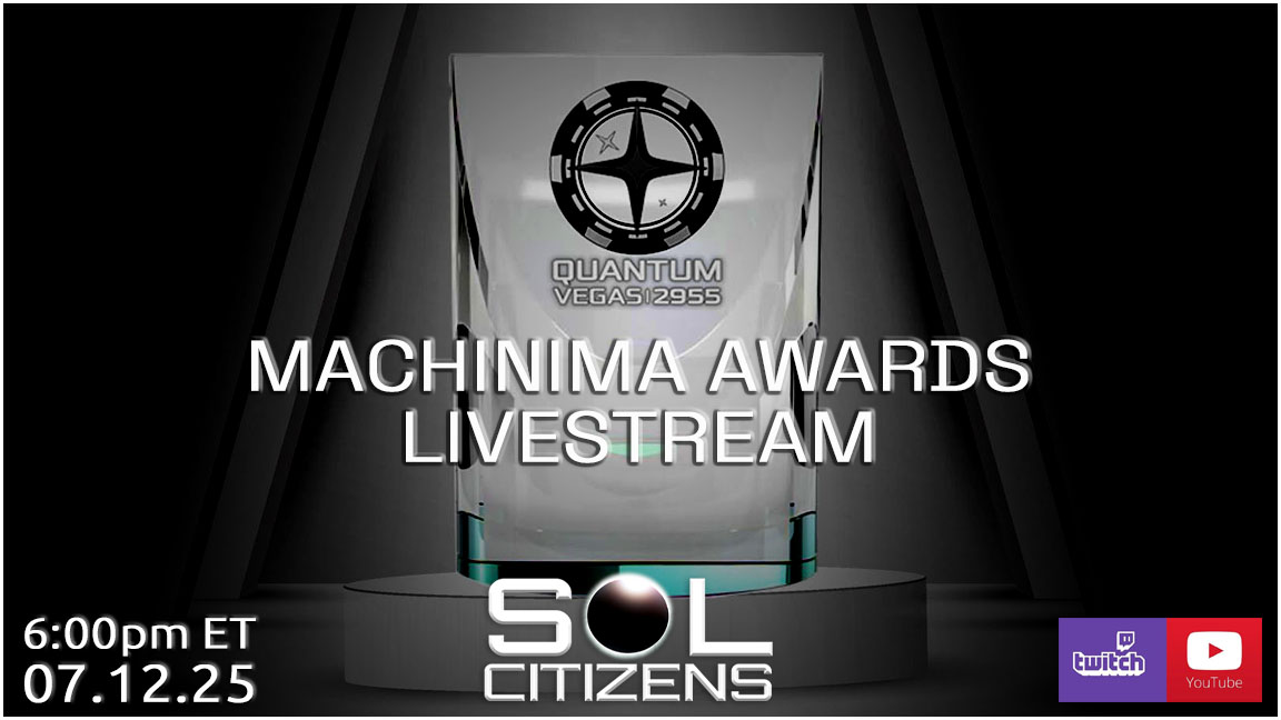SolCitizens's tweet photo. Tune in for the Quantum Vegas 2955 Machinima Awards LIVE from Las Vegas Nevada Saturday, July 12th at 6:00pm ET! https://t.co/p3qQuTOKXv #StarCitizen #QuantumVegas2955 https://t.co/Lx9A4CndY6