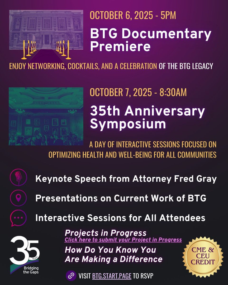 BTGUpdates's tweet photo. 📩 RSVP for #BTG35 on October 6-7, 2025 - an action-oriented conference to build strategies &amp; partnerships, in honor of our 35th anniversary: https://t.co/wPxeJ1nbvG

#BTGdocumentary premieres the evening of Oct 6, followed by a day of interactive #BTGsymposium sessions on Oct 7! https://t.co/G2G5Z22rm7