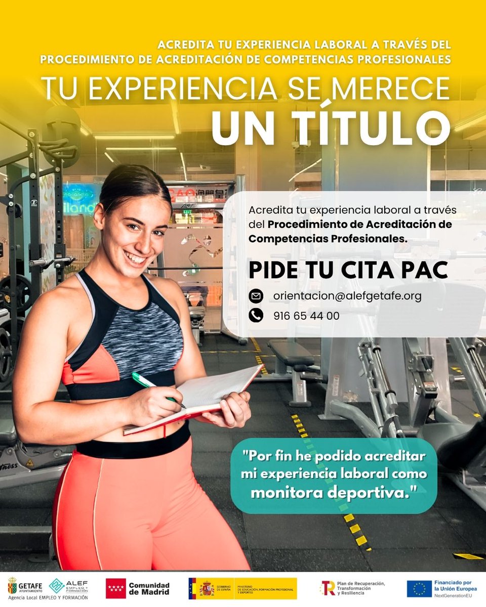 alefgetafe's tweet image. 🎓¡Acredita tu experiencia laboral y obtén un título oficial!

✔️ Resides en la Comunidad de Madrid
✔️ Tienes más de 2 años de experiencia en tu sector
✔️ Formación no formal
✔️ Eres autónomo/a o has sido becario/a

⚠️ Si solo te falta un título para formalizar tus conocimientos…