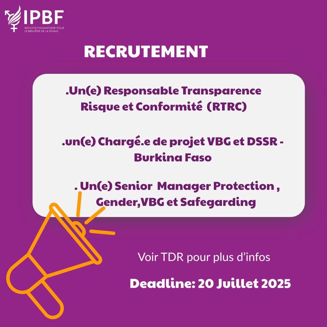 ipbfpananetugri's tweet image. Recrutement
@ipbfpananetugri  recherche des candidatures pour divers postes 

Date limite de candidature : 𝟐𝟎 𝐉𝐮𝐢𝐥𝐥𝐞𝐭 𝟐𝟎𝟐𝟓

Consulter les termes de références complets ici : sites.google.com/view/recruteme… et soumettez votre candidature.
