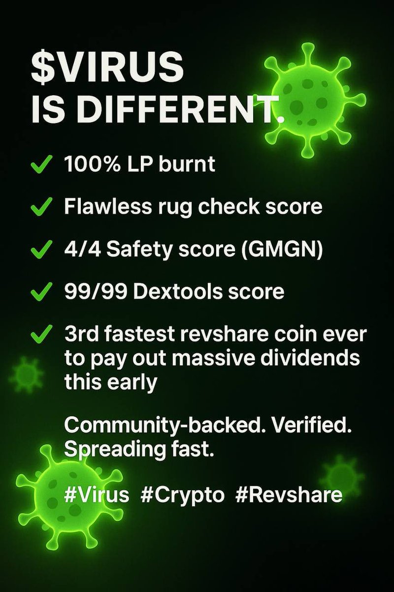itwillspread's tweet photo. Time to get infected with the $VIRUS 

Earn big rewards EVERY 15 MINUTES 

Hassle free passive income start printing today 🖨️

28h1NHtVWNS5xbSKZXAsmHr6d8CrqW69BfDm7VQDXSxN https://t.co/RV33JTlKli