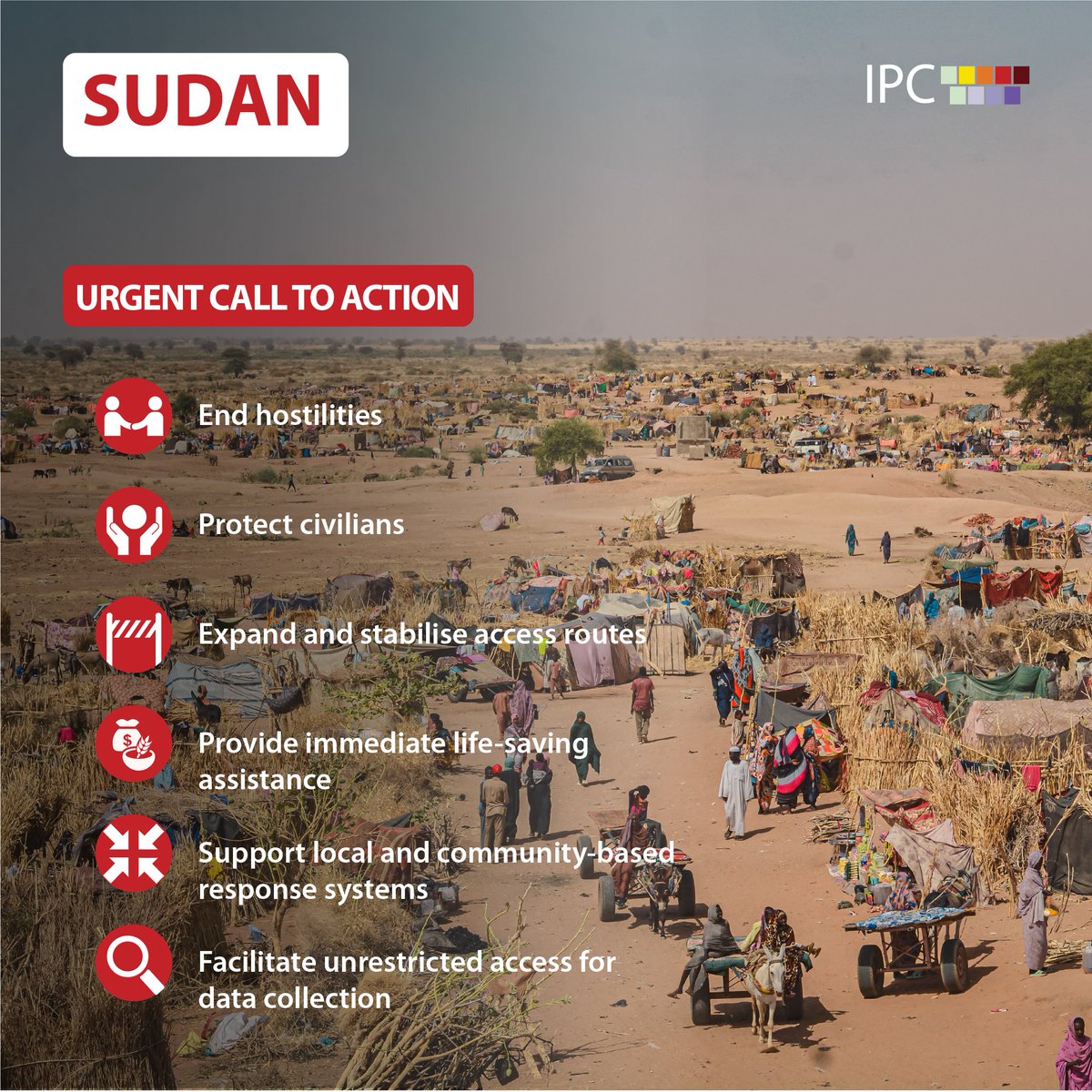 #Sudan Alert❗

The #foodsecurity and nutrition situation is expected to deteriorate as famine-affected areas face the lean season.

Call for immediate action and large-scale response.

See full IPC Alert here: ipcinfo.org/fileadmin/user…