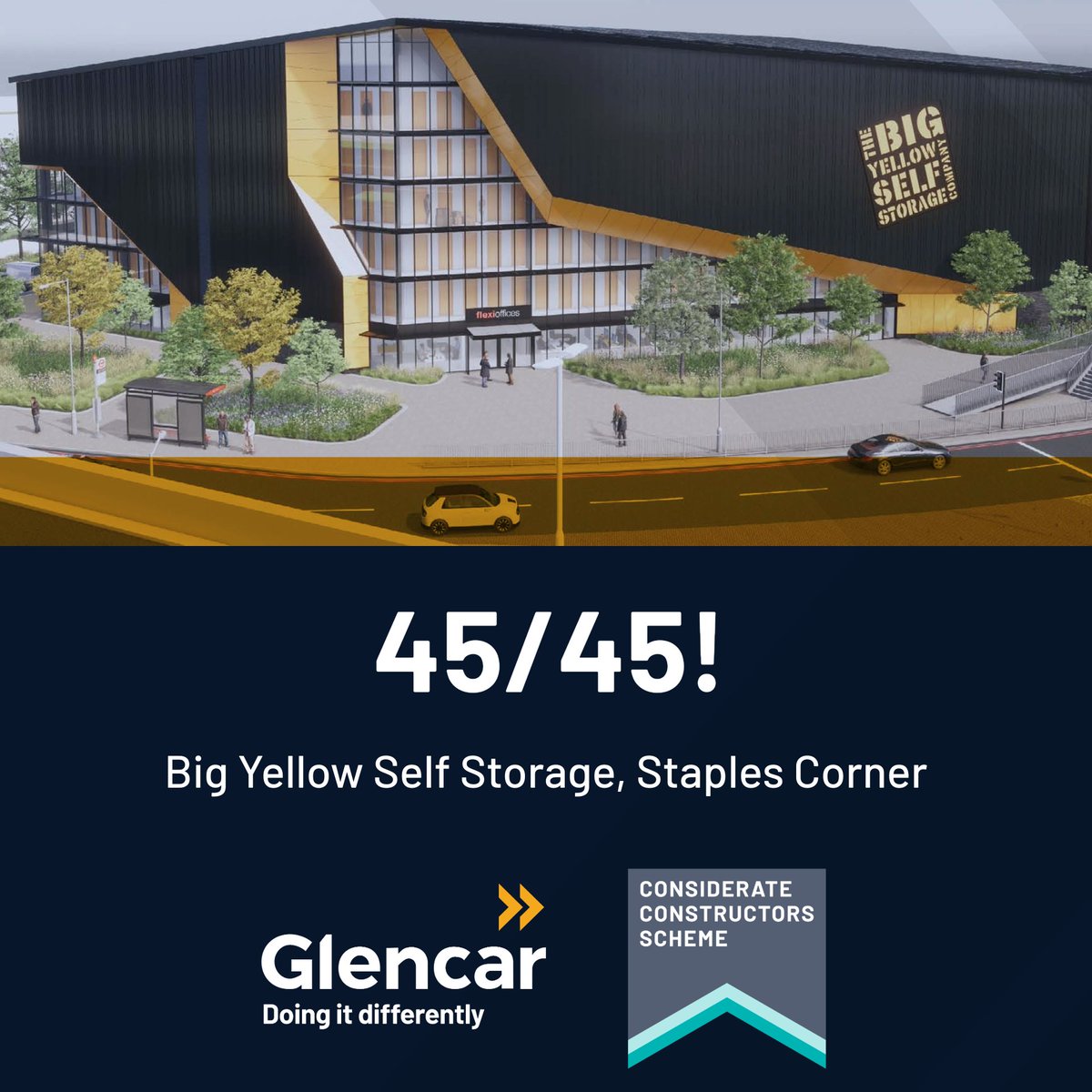 🏗️ Perfect Score at Staple Corner! Our Brent Cross project just hit 45/45 from the <a href="/CCScheme/">Considerate Constructors Scheme</a>  ✅👏

Top marks for community, environment &amp; workforce — well done to the team!

#Glencar #CCSScore #ConstructionExcellence #BrentCross #TeamGlencar