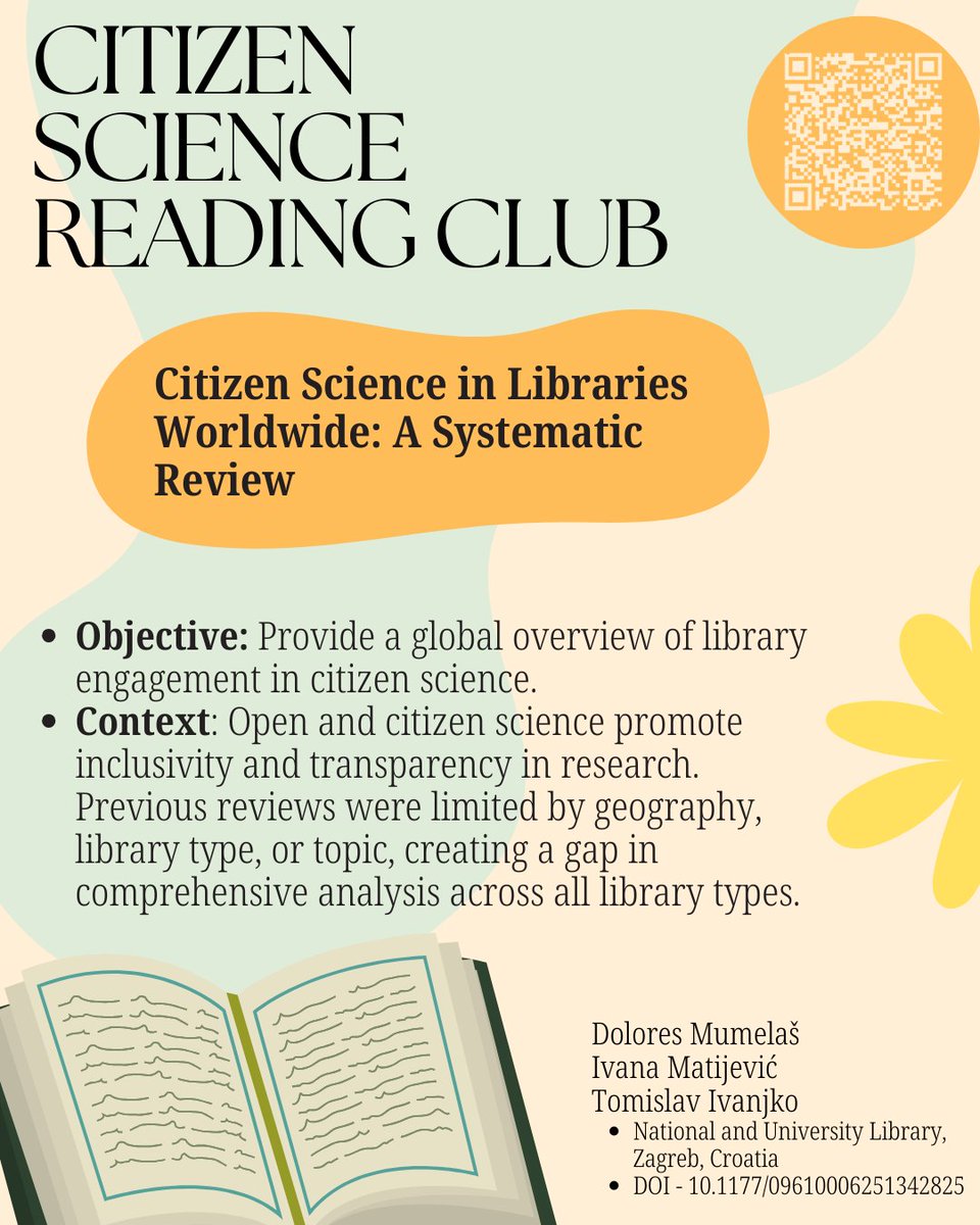 impetus4cs's tweet image. Are you looking for some summer reads? Interested in learning more about #citsci?
The #CitizenScience Reading Club has you covered!
Our first interesting read is .... Citizen Science in #Libraries Worldwide: A Systematic Review
infodocket.com/2025/07/07/jou…