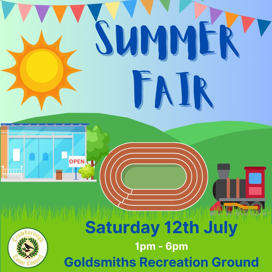 CrowboroughTC's tweet image. Summer Fair tomorrow 12 July from 1pm

Just to confirm, the Running Track &amp;amp; Leisure Centre are open as normal today as we setup &amp;amp; whilst the event is on tomorrow afternoon.

The @CroMiniRailway will also be open on Saturday, running steam and electric train rides from 1pm to 6pm