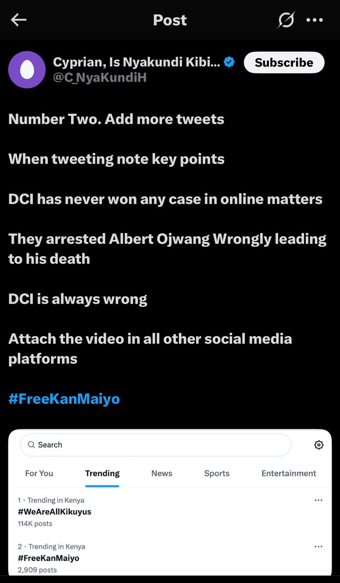 Nyakundi said it. DCI has never won any case in online matters and true to his word Kan Maiyo is free. Do you remember ukiulizwa tell them Nyakundi said it?😂
