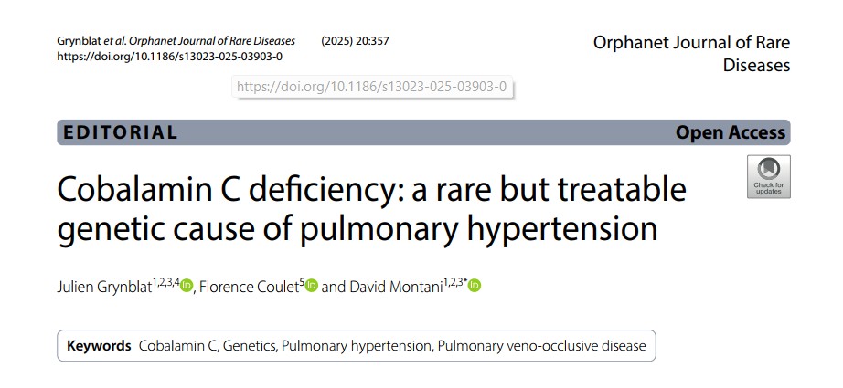 Thanks to the Orphanet Journal of Rare Diseases <a href="/ojrarediseases/">OrphanetJournal at BMC</a> for inviting us to write this editorial on the association between Cobalamin-C defeciency and #PAH

<a href="/pulmotension/">Pulmotension</a> <a href="/InsermU999/">InsermU999</a> <a href="/SPLF_SocPneumo/">Société de Pneumologie de Langue Française (SPLF)</a> <a href="/RespiFIL/">FSMR - RespiFIL 🫁</a> <a href="/HTaPFrance/">HTaPFrance</a> 
<a href="/GrynblatJ/">Julien Grynblat</a> 

ojrd.biomedcentral.com/articles/10.11…