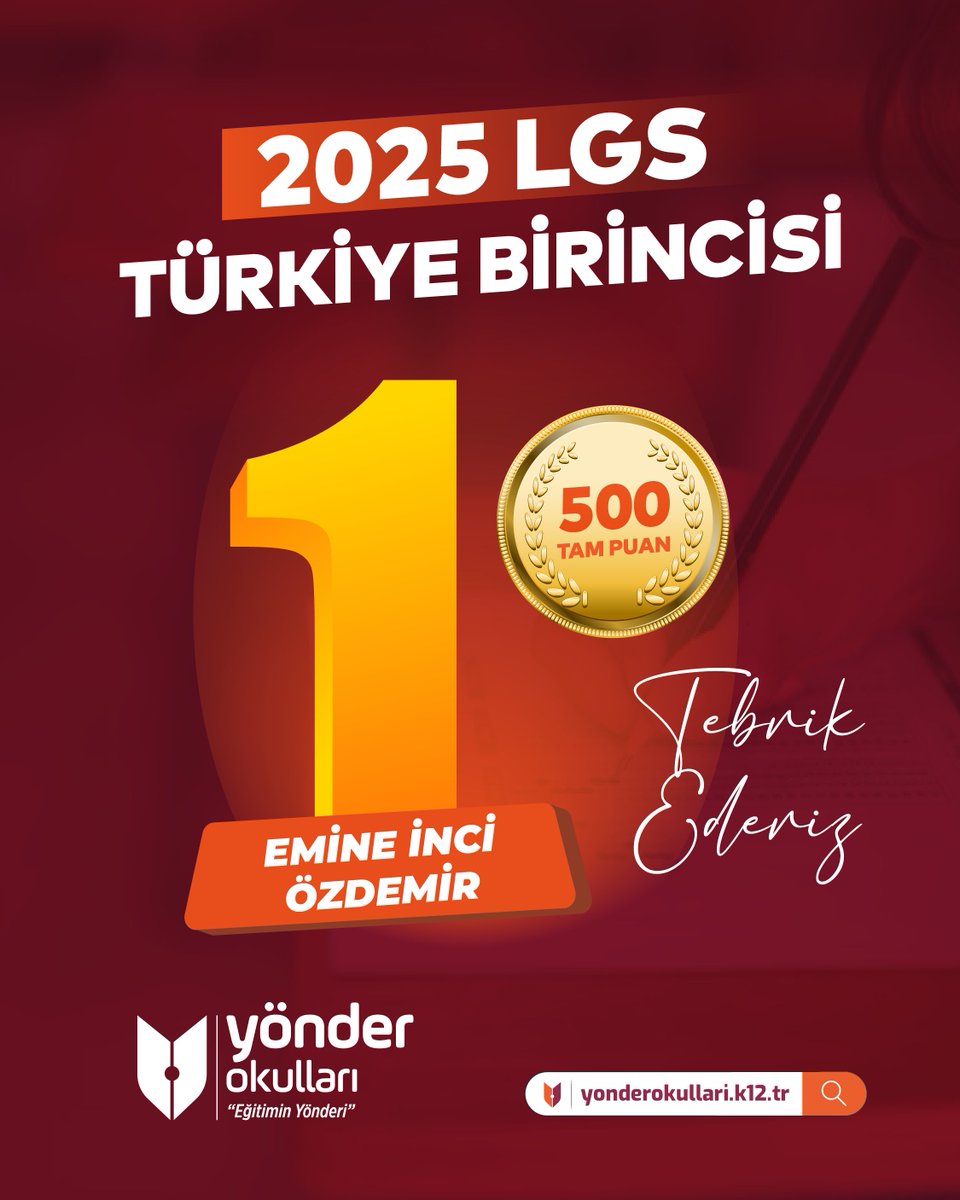 🏆 Yönder'de Başarı Bir Gelenektir!
🎯 LGS 2025’te 500 TAM PUAN!

Öğrencimiz Emine İnci Özdemir, büyük bir azim ve disiplinle hazırlandığı LGS 2025’te 500 tam puan alarak Türkiye birincileri arasında yerini aldı!

#YönderOkulları #TürkiyeBirincisi #EğitiminYönderi #LGS2025