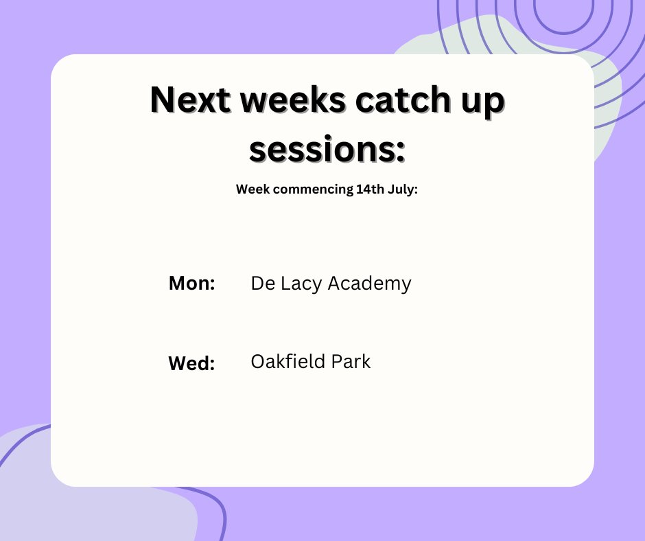 Next weeks immunisation catch up sessions before schools break up: <a href="/DeLacyAcademy/">De Lacy Academy</a> <a href="/oakfieldpark/">Leona Goodison</a>
