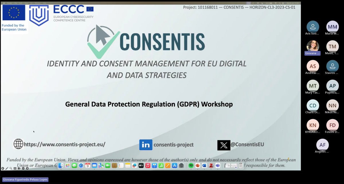 Consentis Project (@consentiseu) on Twitter photo 📢 On July 9, <a href="/ConsentisEU/">Consentis Project</a> held a GDPR workshop led by Giovana Lopes from <a href="/TilburgU/">Tilburg University</a> covering scope, principles & legal bases for processing.
👏 Thanks to Giovana & all participants!
#GDPR #CONSENTIS #DataPrivacy #EUProjects 📢 On July 9, <a href="/ConsentisEU/">Consentis Project</a> held a GDPR workshop led by Giovana Lopes from <a href="/TilburgU/">Tilburg University</a> covering scope, principles & legal bases for processing.
👏 Thanks to Giovana & all participants!
#GDPR #CONSENTIS #DataPrivacy #EUProjects