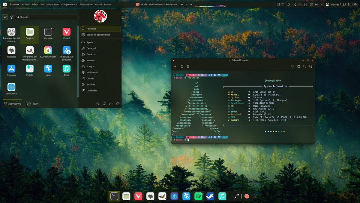 #GNU #Linux #ViernesDeEscritorio Arch linux con plasma, tema Ned, link en mi blog seduccionlinux.wordpress.com/ned/