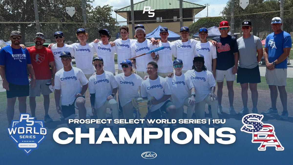 Prospect Select (@psbaseballinc) on Twitter photo PS World Series 15U Champions | SBA Tucci National 🏆
<a href="/SBATheShow/">Showcase Baseball Academy</a> x #TheBestPlayHere PS World Series 15U Champions | SBA Tucci National 🏆
<a href="/SBATheShow/">Showcase Baseball Academy</a> x #TheBestPlayHere