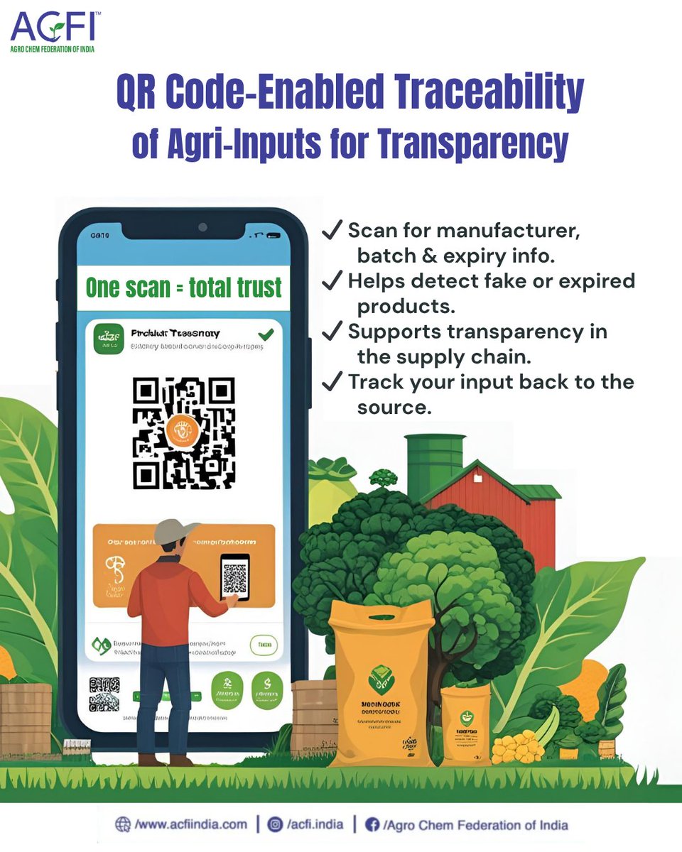 Scan your agri-inputs for complete transparency—know the source, stay safe, and farm with trust.

#QRTraceability #AgriTransparency #SmartFarming #FakeFreeFarming #FarmWithTrust #AgriTips #acfiindia #ACFI #AgroChemFederation