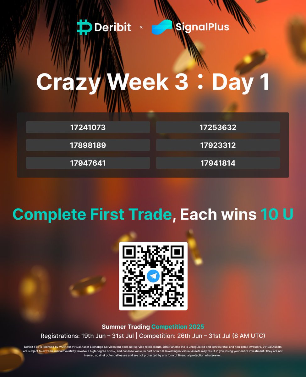 🎁 Congrats to the 6 users who made their first trade on Day 1 of Crazy Week 3 — each won a 10U reward!

💰 Bonuses will be distributed tomorrow to your SignalPlus wallet (bottom-left corner). Don’t forget to check!

🔥 The event’s still ongoing — make your first trade this week