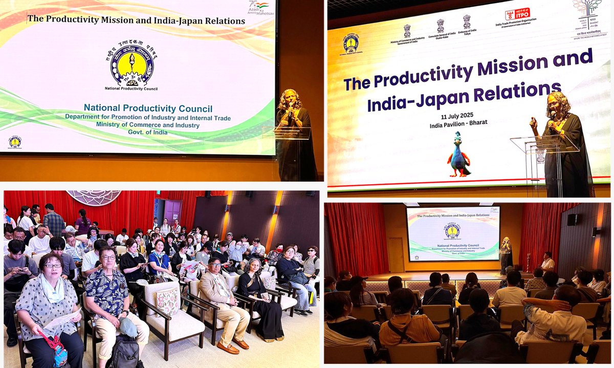 NPC INDIA (@npc_india_gov) on Twitter photo Smt. Neerja Sekhar, IAS, DG, NPC addressing delegates during her special talk on “The Productivity Mission & India-Japan Relations” at India Pavilion-Bharat, Expo 2025 Osaka, Kansai, Japan on 11 July 2025 <a href="/DPIITGoI/">DPIIT India</a>
#BharatAtExpo2025 #BharatAtExpo2025 Smt. Neerja Sekhar, IAS, DG, NPC addressing delegates during her special talk on “The Productivity Mission & India-Japan Relations” at India Pavilion-Bharat, Expo 2025 Osaka, Kansai, Japan on 11 July 2025 <a href="/DPIITGoI/">DPIIT India</a>
#BharatAtExpo2025 #BharatAtExpo2025