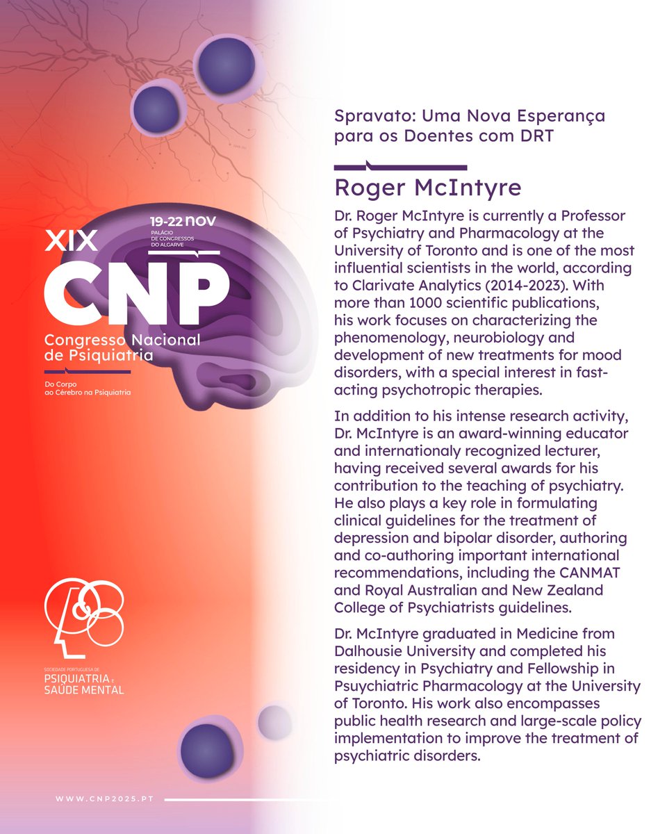 🔔 𝗗𝗿. 𝗘𝗱𝘂𝗮𝗿𝗱 𝗩𝗶𝗲𝘁𝗮 e 𝗗𝗿. 𝗥𝗼𝗴𝗲𝗿 𝗠𝗰𝗜𝗻𝘁𝘆𝗿𝗲 são dois dos palestrantes que vão estar presentes no XIX Congresso Nacional de Psiquiatria. 

🔗 Para mais informações sobre o #CNP2025, consulte o site: sppsm.org

Contamos com a sua participação!