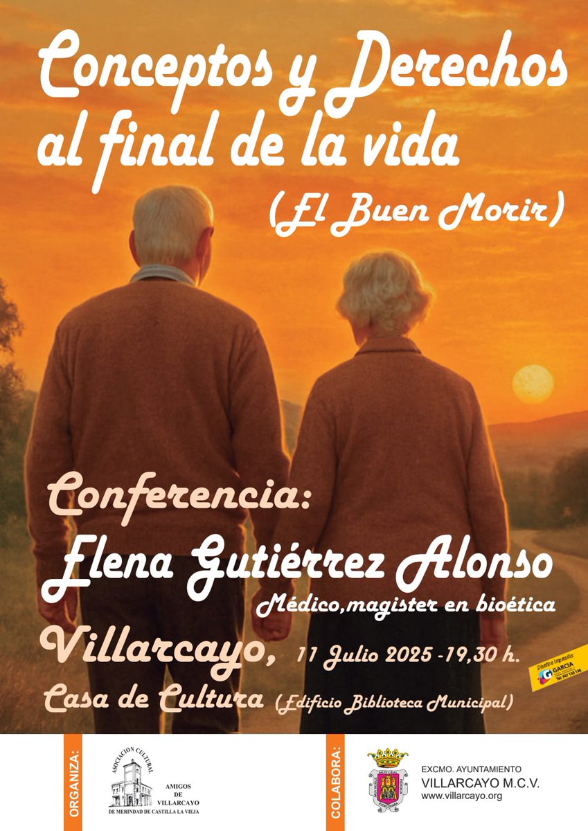 Hoy en la Casa de Cultura, conferencia: 'Conceptos y Derechos al final de la vida (el buen morir) por Elena Gutiérrez.

✅ Conferencia.
📅 Viernes, 11 de julio.
⏰ 19:30 h
📍Casa de Cultura de Villarcayo.