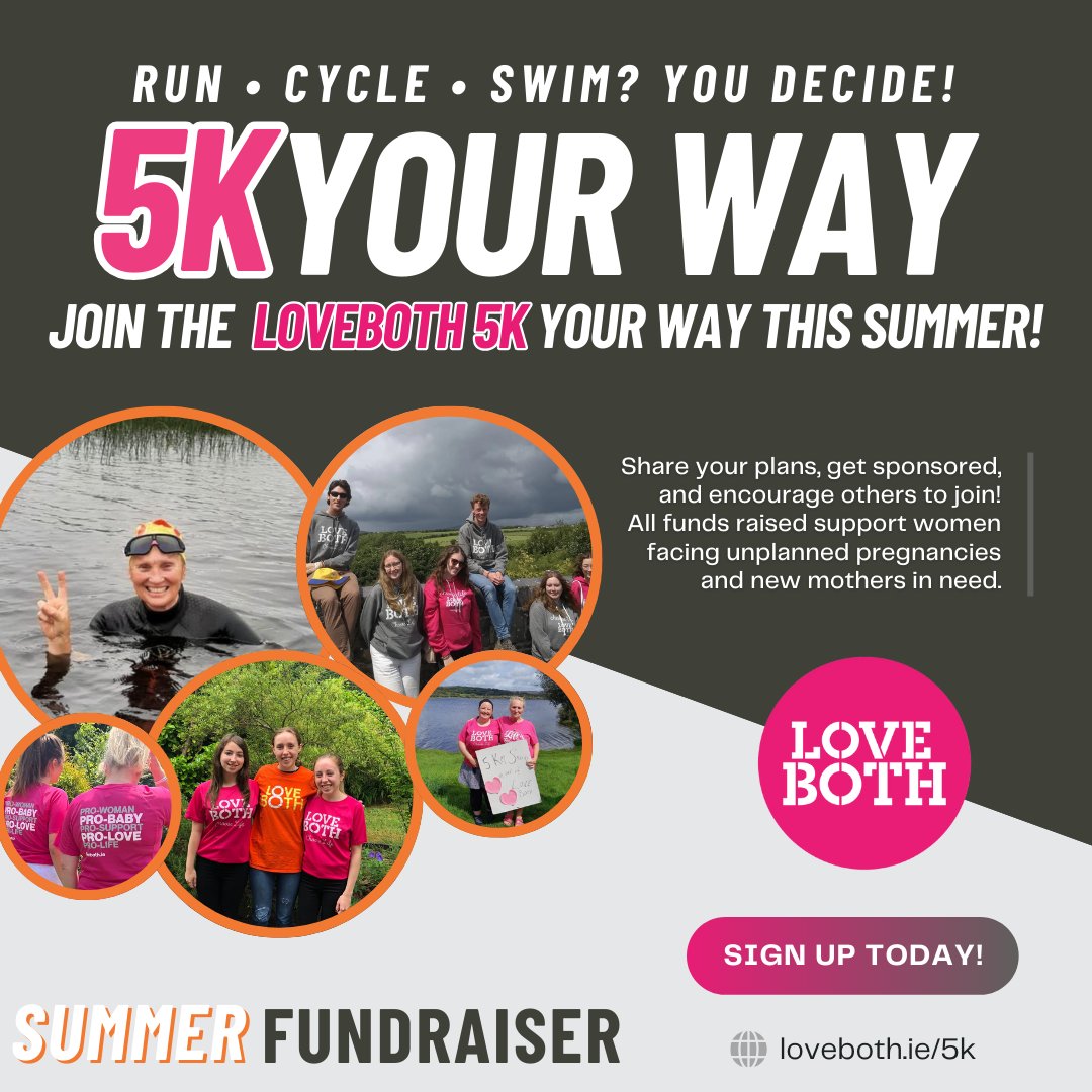 prolifecampaign's tweet image. Join the LoveBoth 5K Your Way This Summer 🌞
Make a meaningful impact by taking part in the LoveBoth 5K Your Way this summer! Whether you choose to walk, run, cycle, swim, or design your own 5K challenge, every step supports mothers and babies in need. 🚶♀️🏃♀️🚴♂️🏊♀️
Participate solo…