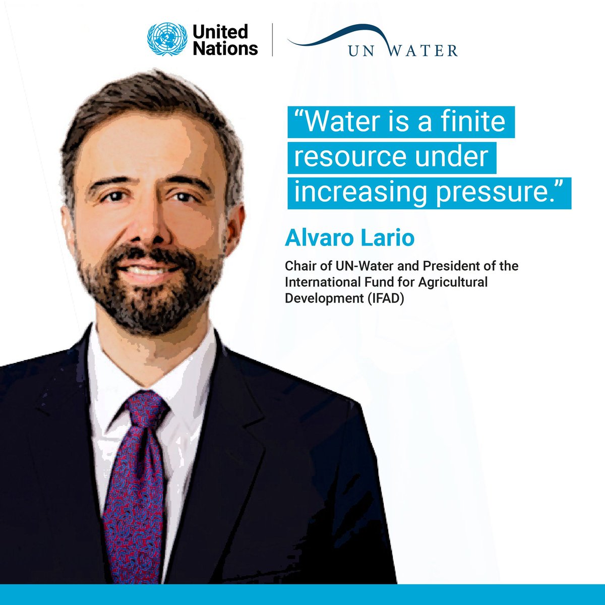 UN_Water's tweet image. “Water is a finite resource under increasing pressure. For a healthy people and planet, we must treat it as the precious commodity it is.”
Alvaro Lario, Chair of UN-Water and President of the International Fund for Agricultural Development (IFAD).
#WorldPopulationDay