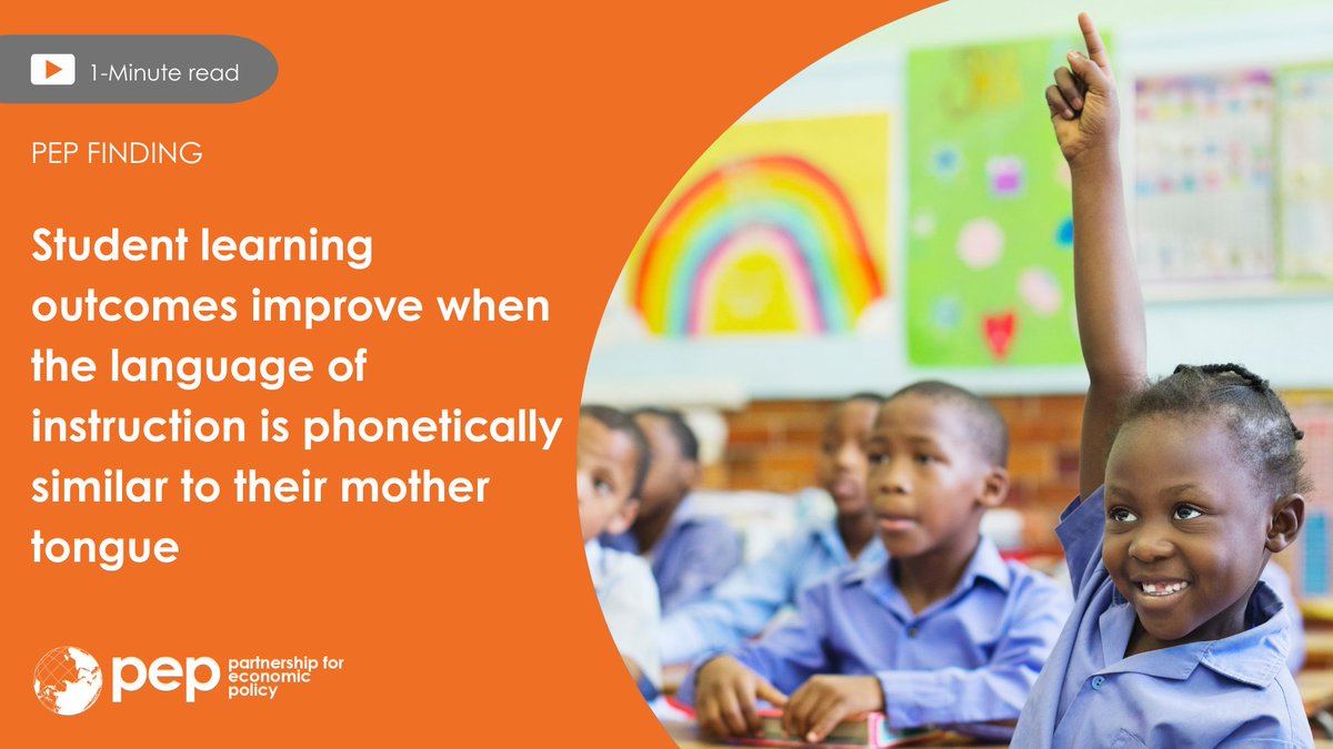 PEP - Partnership for Economic Policy (@pepnetwork) on Twitter photo New #PEPresearch shows that children in Cameroon learn better when the language of instruction sounds like their home language. Stronger effects in rural areas & homes with support.
By <a href="/YselleMalah/">Yselle Malah Kuete</a> (AFEPโPEP/GEAI, funded by <a href="/YidanPrize/">Yidan Prize</a> )
๐shorturl.at/aygGp
#EducationPolicy New #PEPresearch shows that children in Cameroon learn better when the language of instruction sounds like their home language. Stronger effects in rural areas & homes with support.
By <a href="/YselleMalah/">Yselle Malah Kuete</a> (AFEPโPEP/GEAI, funded by <a href="/YidanPrize/">Yidan Prize</a> )
๐shorturl.at/aygGp
#EducationPolicy