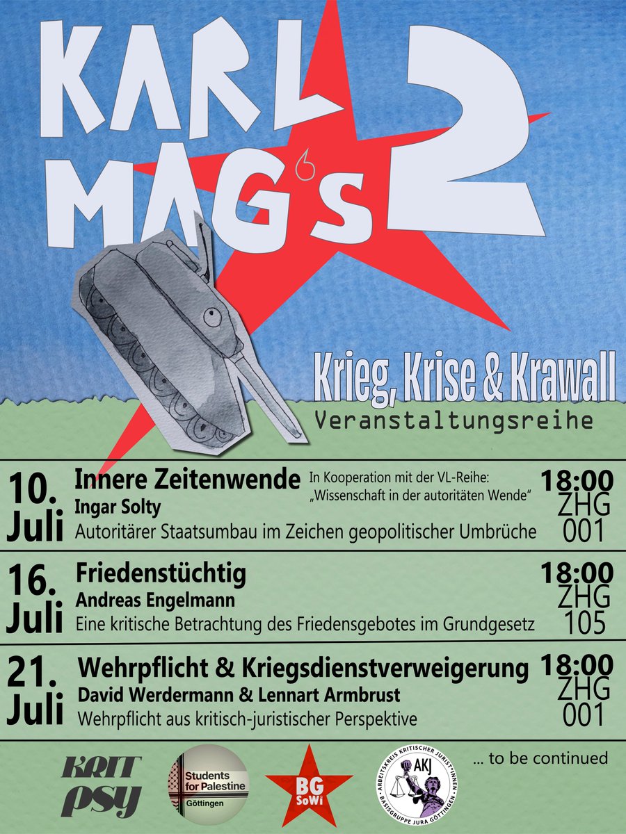 AndreasEngelman's tweet image. Ich bin nächste Woche an der Uni Göttingen und spreche auf Einladung der kritischen Jurist*innen über das Friedensgebot des Grundgesetzes und seine Bedeutung in der "Zeitenwende".