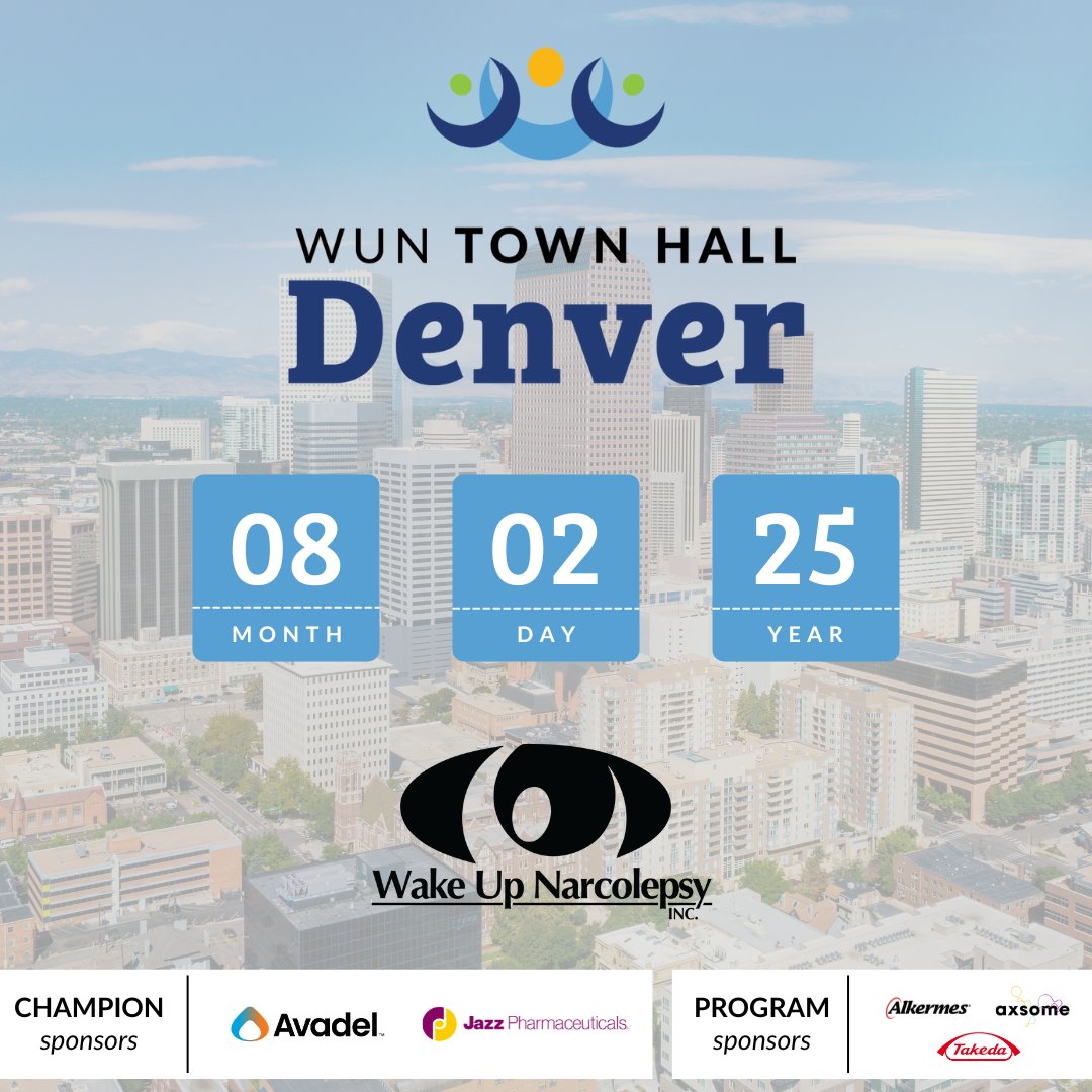 Wake Up Narcolepsy (@wakenarcolepsy) on Twitter photo Announcing our #Denver #WUNTownHall!
📅Aug 2 ⏰10am-12pm MT📍 Paramount Park, Wheat Ridge, CO
Learn more & RSVP: wakeupnarcolepsy.org/event/denver-w…
We appreciate our volunteers & sponsors: <a href="/AvadelPharma/">Avadel Pharmaceuticals</a> <a href="/JazzPharma/">Jazz Pharmaceuticals</a> <a href="/Alkermes/">Alkermes</a> @Axsome <a href="/TakedaPharma/">Takeda</a> Announcing our #Denver #WUNTownHall!
📅Aug 2 ⏰10am-12pm MT📍 Paramount Park, Wheat Ridge, CO
Learn more & RSVP: wakeupnarcolepsy.org/event/denver-w…
We appreciate our volunteers & sponsors: <a href="/AvadelPharma/">Avadel Pharmaceuticals</a> <a href="/JazzPharma/">Jazz Pharmaceuticals</a> <a href="/Alkermes/">Alkermes</a> @Axsome <a href="/TakedaPharma/">Takeda</a>