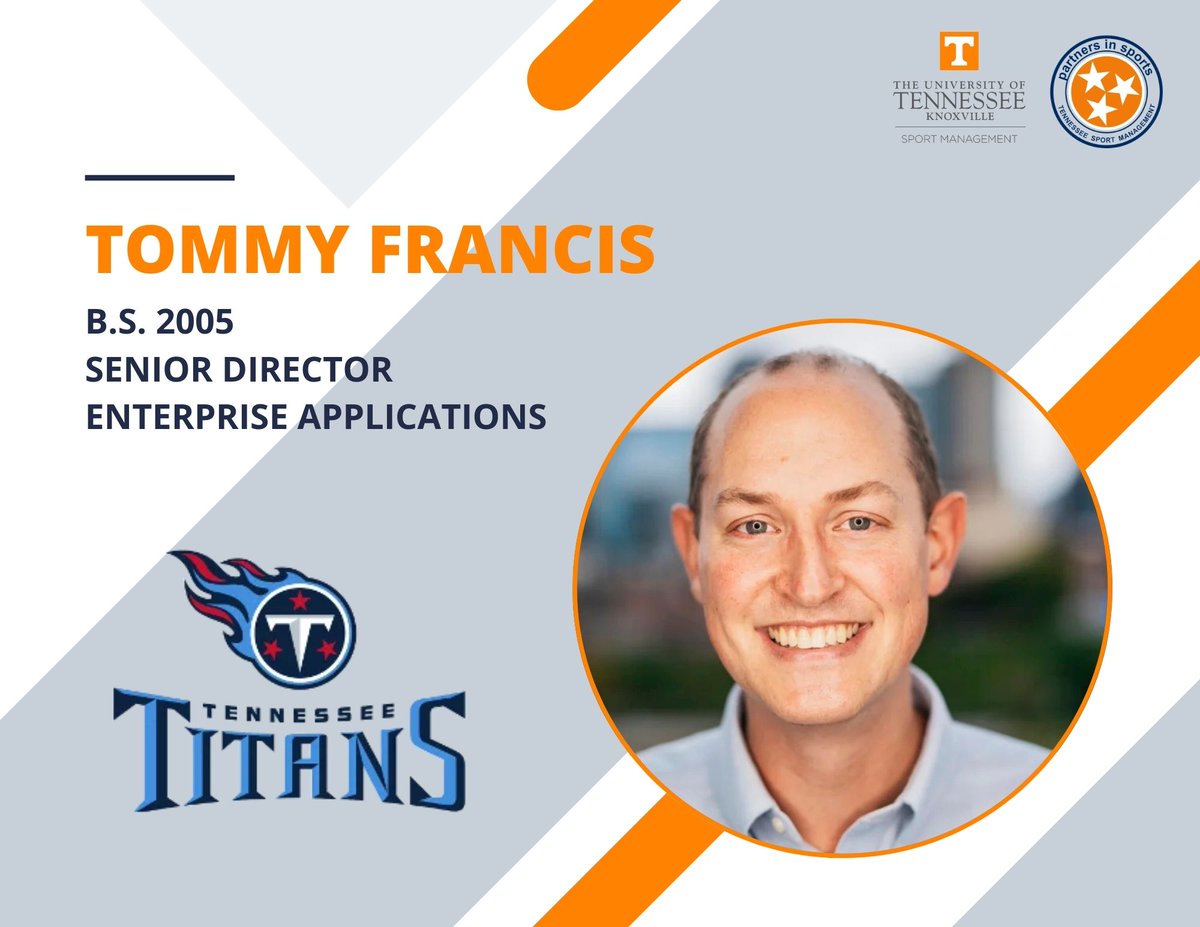Tennessee Sport Management (@partners_ut) on Twitter photo Congrats to Tommy Francis who has accepted a position as Senior Director, Enterprise Applications with the <a href="/Titans/">Tennessee Titans</a> Tommy will be entering his fourth season with the Titans. Congrats to Tommy Francis who has accepted a position as Senior Director, Enterprise Applications with the <a href="/Titans/">Tennessee Titans</a> Tommy will be entering his fourth season with the Titans.