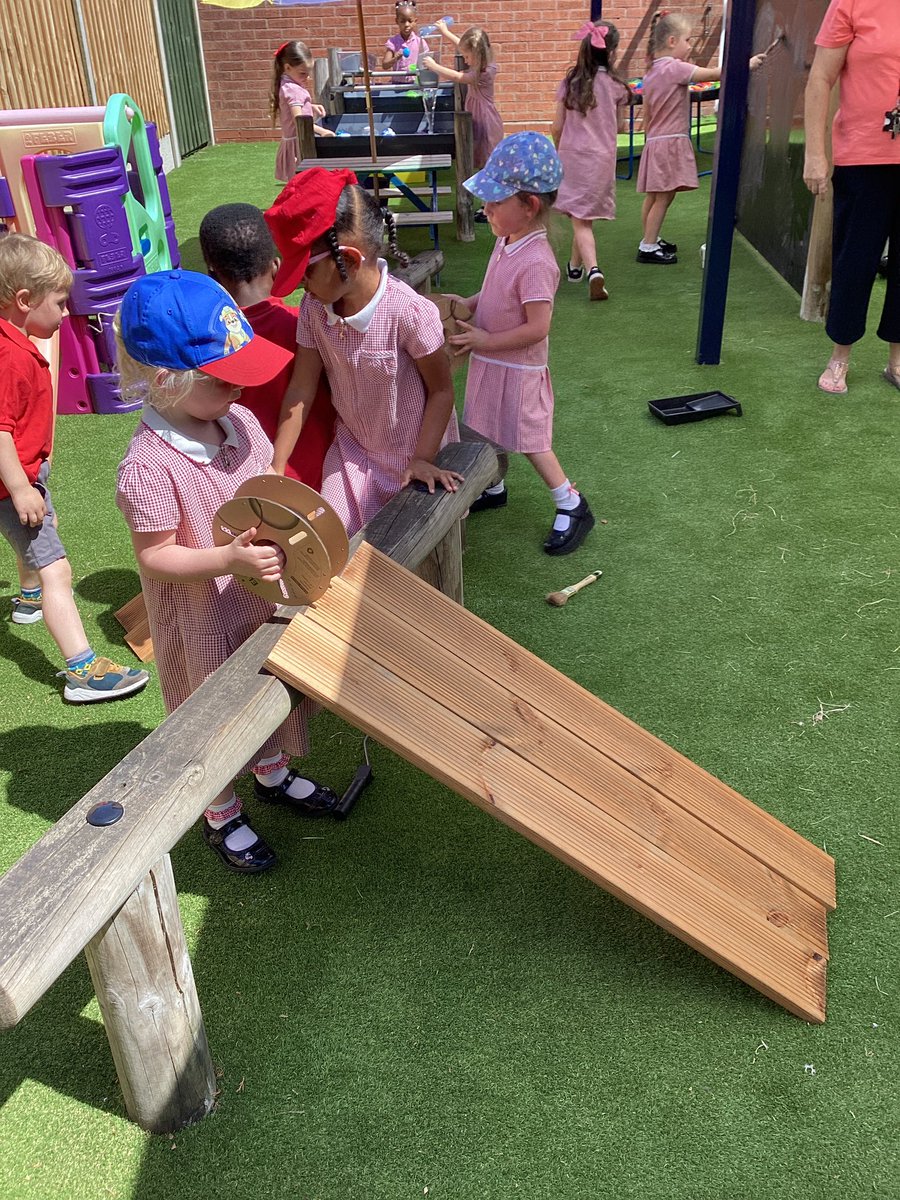 Nursery have been busy investigating slopes and wheels. Which slope will make it roll faster? How far will it go? Can you catch the wheel or is it too fast? Can you make a bridge for our rolling wheels? #StGerScience #StGerEYFS #StGerMaths