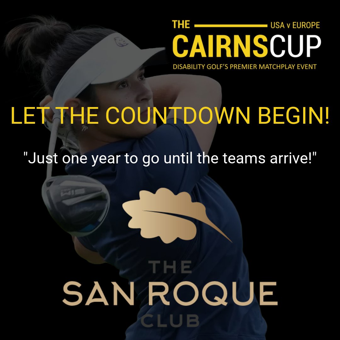 TheCairnsCup's tweet photo. ⏳ 1 year to go!
The Cairns Cup 2026 tees off 11–18 July at The San Roque Club, Spain. Team Europe aims for their first win 🇪🇺 Team USA looks to defend 🇺🇸 Let the countdown begin! 🏆⛳️
#CairnsCup2026 #SanRoque #InMoodHotels #TeamEurope #TeamUSA #AdaptiveGolf https://t.co/9ZZNYbEdeb