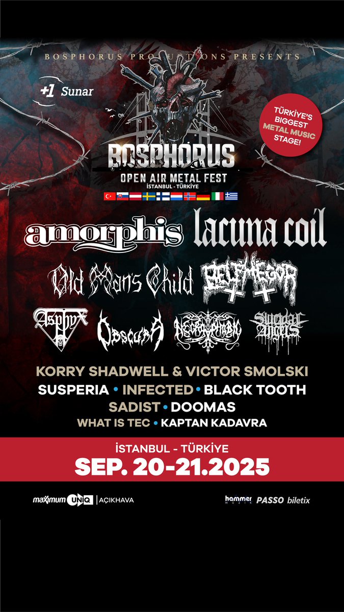 The final poster for Bosphorus Open Air Metal Fest 2025 is here! 🤘😎🍻

Our lineup is complete. See you at this massive metal extravaganza in Bosphorus, right between Asia and Europe!

Digital tickets can be purchased through Biletix and Passo.

#bosphorusopenairmetalfest