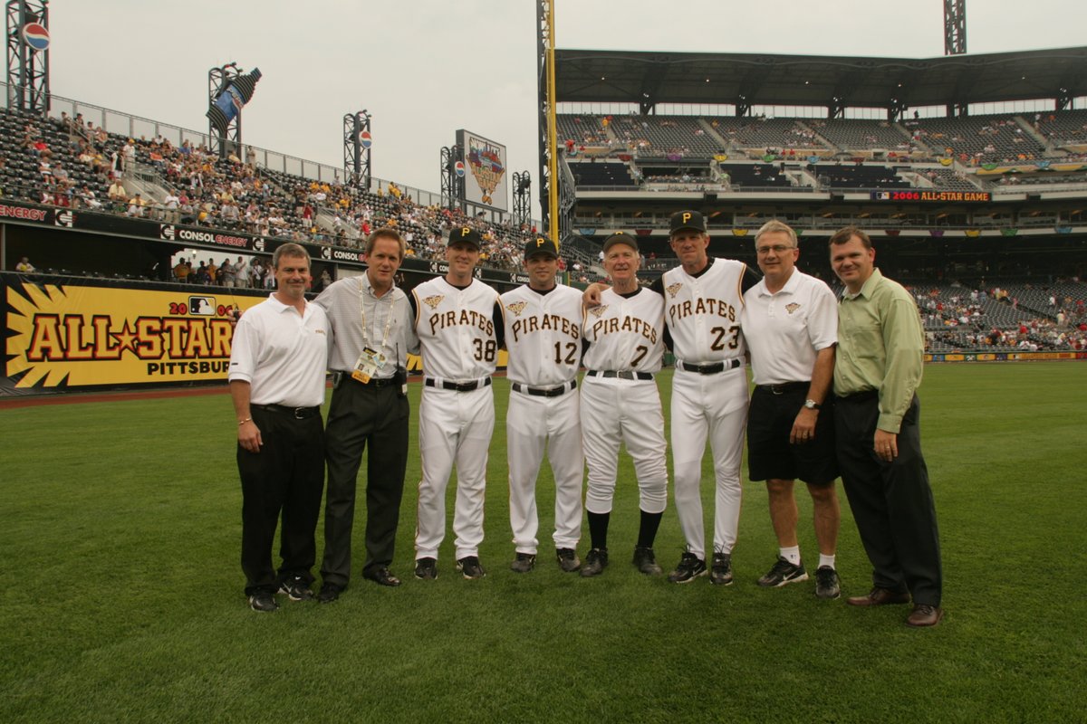 On this date in 2006, the <a href="/Pirates/">Pittsburgh Pirates</a> and the City of Pittsburgh hosted the Major League All-Star Game at PNC Park. Athletic Trainer Brad Henderson, me, Jason Bay, Freddy Sanchez, Chuck Tanner, Jim Tracy, Equipment Manager <a href="/roger_wilson18/">Roger Wilson</a> and PR guy Dan Hart pose for a pic.