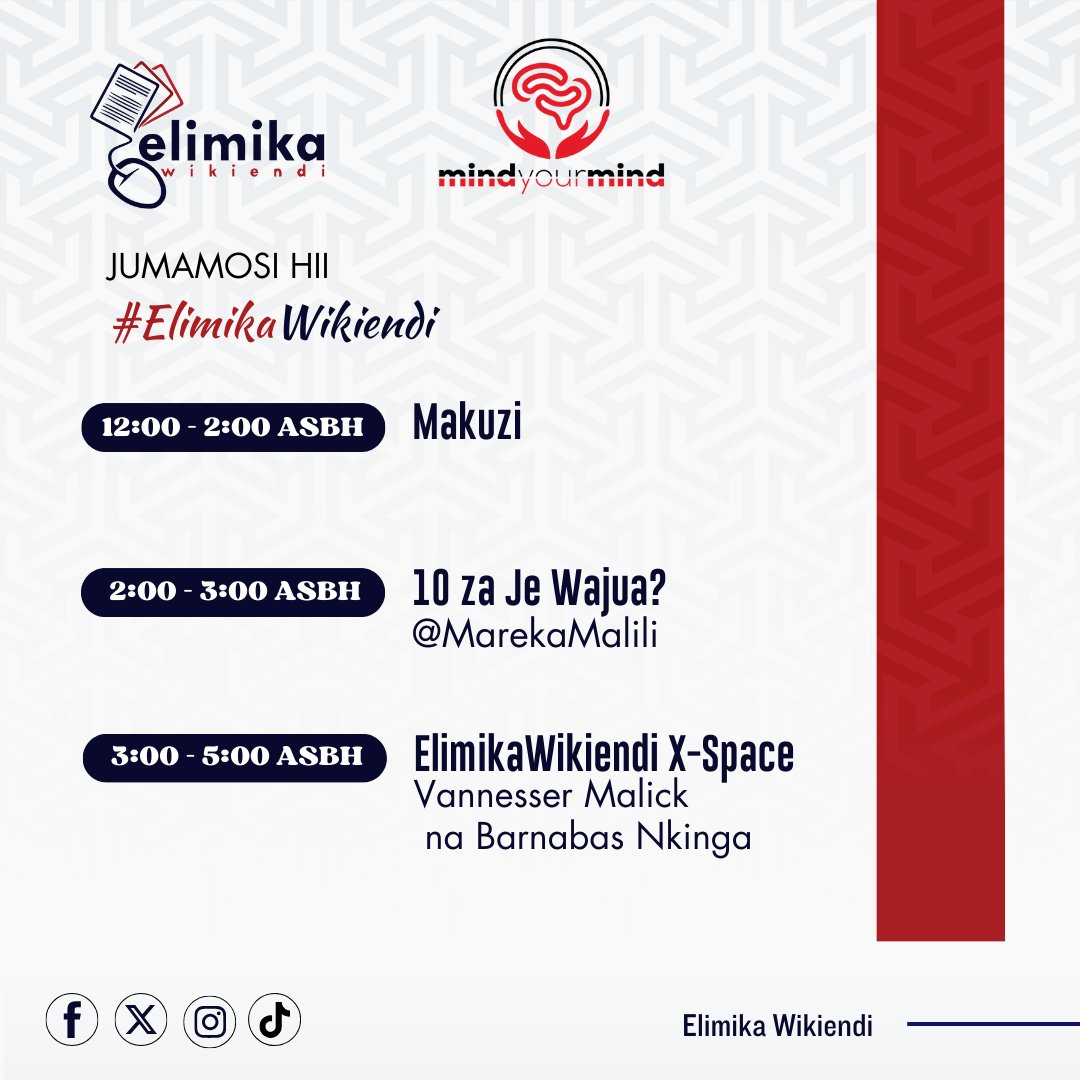 ElimikaWikiendi's tweet photo. Mambo vipi mwanajukwaa!

Karibu kwenye kipindi cha #ElimikaWikiendi jumamosi hii. https://t.co/5dZJffX8SL