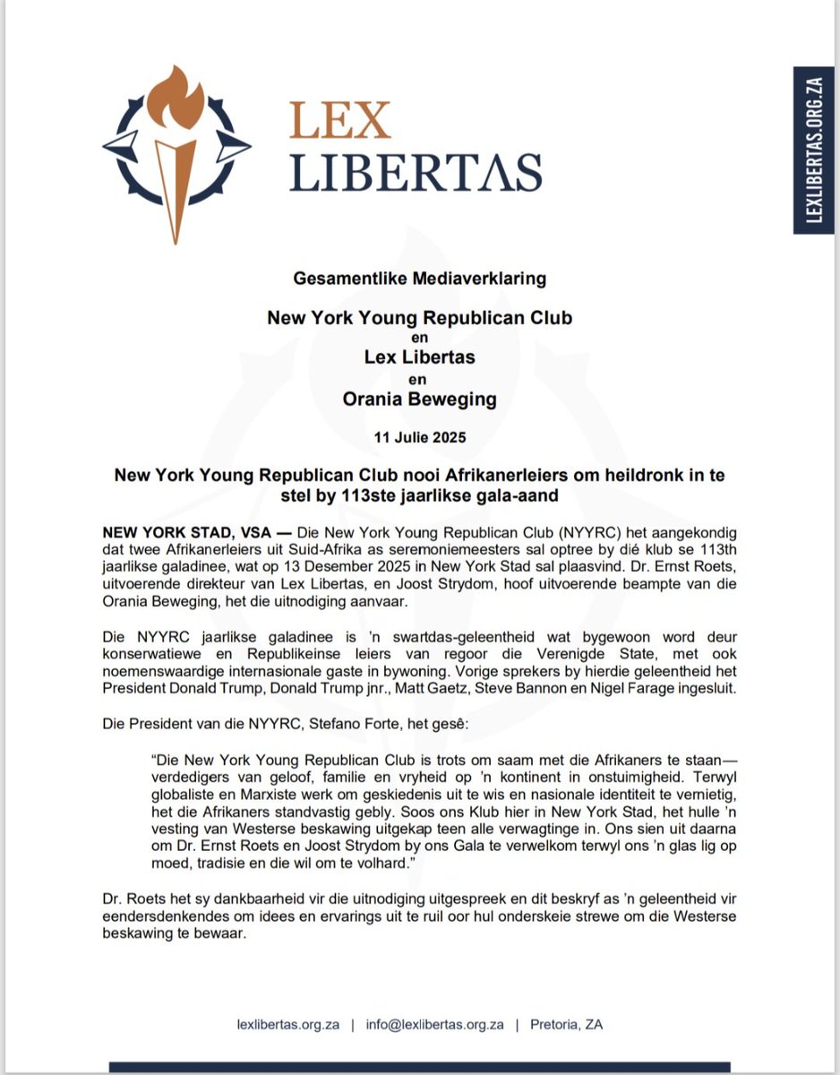 LexLibertasOnX's tweet image. Media Statement 11 July 2025
-----------
Mediaverklaring 11 Julie 2025