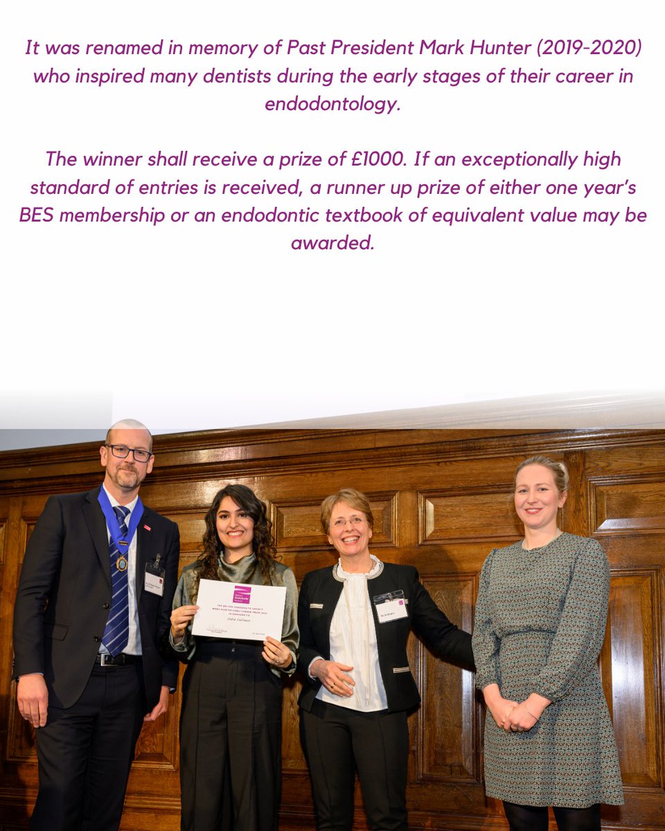 BESteethforlife's tweet image. Prepare your cases for submission ahead of the 1st October closing date for The Mark Hunter Early Career Prize in Endodontology – with the winner receiving a prize of £1000!
For more information please visit: britishendodonticsociety.org.uk/professionals/…
#BES #EarlyCareerPrize