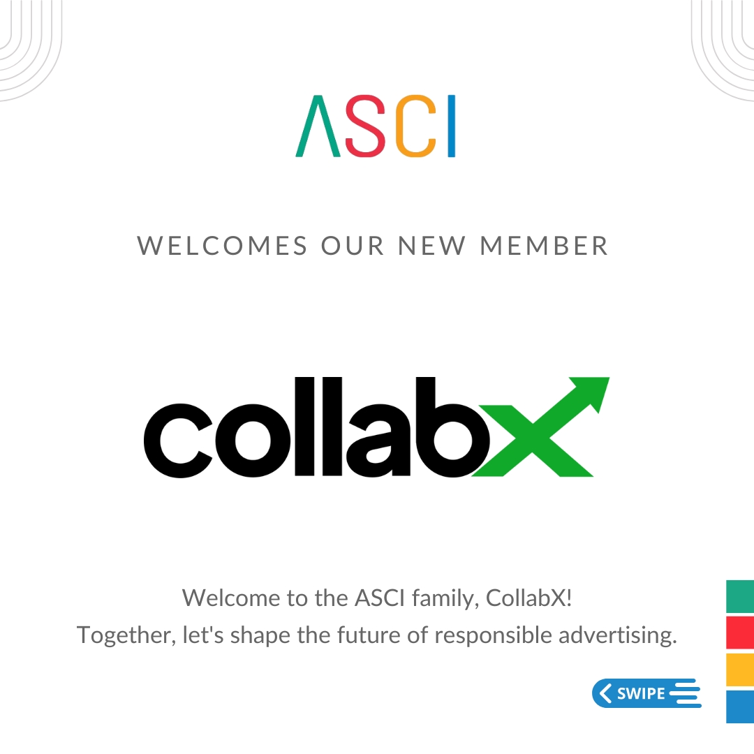 ascionline's tweet image. We welcome CollabX to the ASCI family.

CollabX works at the intersection of content, creators, and commerce, offering influencer marketing and brand collaboration solutions across platforms.

#ASCIMember #ResponsibleAdvertising #NationalAdvertisingAgency #SelfRegulation #ASCI