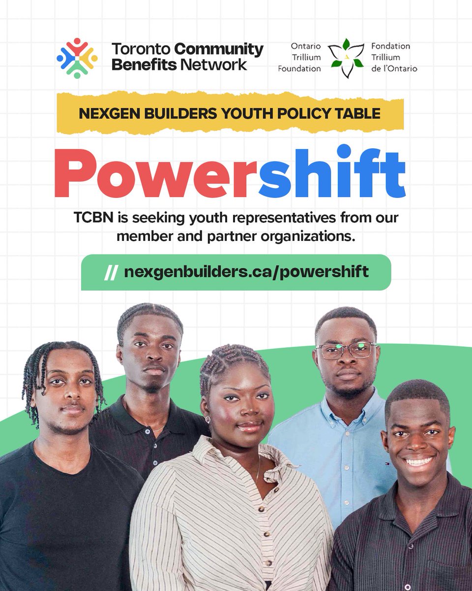 Toronto Community Benefits Network (@tcbn_to) on Twitter photo Are you a BIPOC youth aged 16-25? Are you interested in the construction industry and advancing community benefits agreements in the sector?
Join the Powershift Youth Policy Table: nexgenbuilders.communitybenefits.ca/powershift
#communitybenefits #publicpolicy #constructioncareers #communitybuilding Are you a BIPOC youth aged 16-25? Are you interested in the construction industry and advancing community benefits agreements in the sector?
Join the Powershift Youth Policy Table: nexgenbuilders.communitybenefits.ca/powershift
#communitybenefits #publicpolicy #constructioncareers #communitybuilding