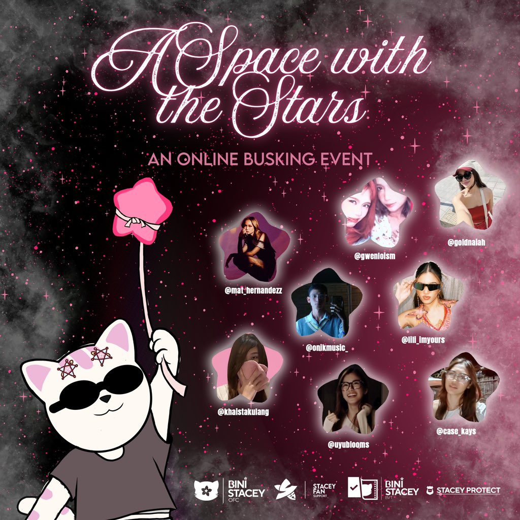 staceyfanspprt's tweet image. 🌟 𝗔 𝗦𝗣𝗔𝗖𝗘 𝗪𝗜𝗧𝗛 𝗧𝗛𝗘 𝗦𝗧𝗔𝗥𝗦
Birthday Salubong: Online Busking Event of BINI Stacey Fan Support

Tomorrow is the day and we can't wait to share music and stories with you! Meet our lovely hosts and buskers who'll be joining us in #ASpaceWithTheStars 🌌

💌 Got a…