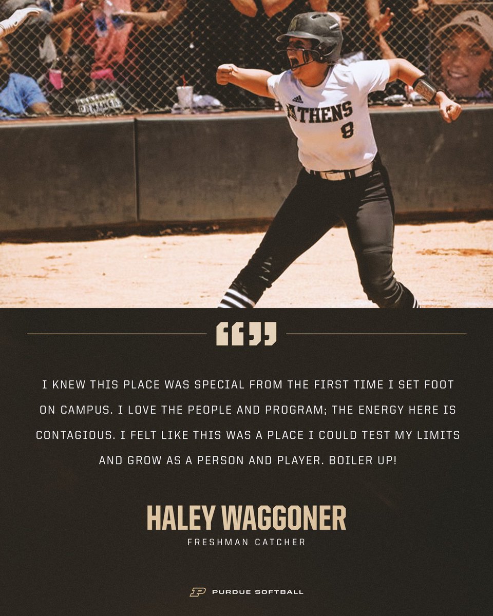 PurdueSoftball's tweet image. MEET THE NEW BOILERS: Haley Waggoner ✨
◼️ 3x AHSAA All-Tournament Player
◼️ 3x First-Team All State
◼️ 2025 @ExtraInningSB Gold Glove Recipient
◼️ 2024 PGF National Champion
🍿 Favorite movie is The Notebook
#BoilerUp🚂 x @HaleyWaggoner07