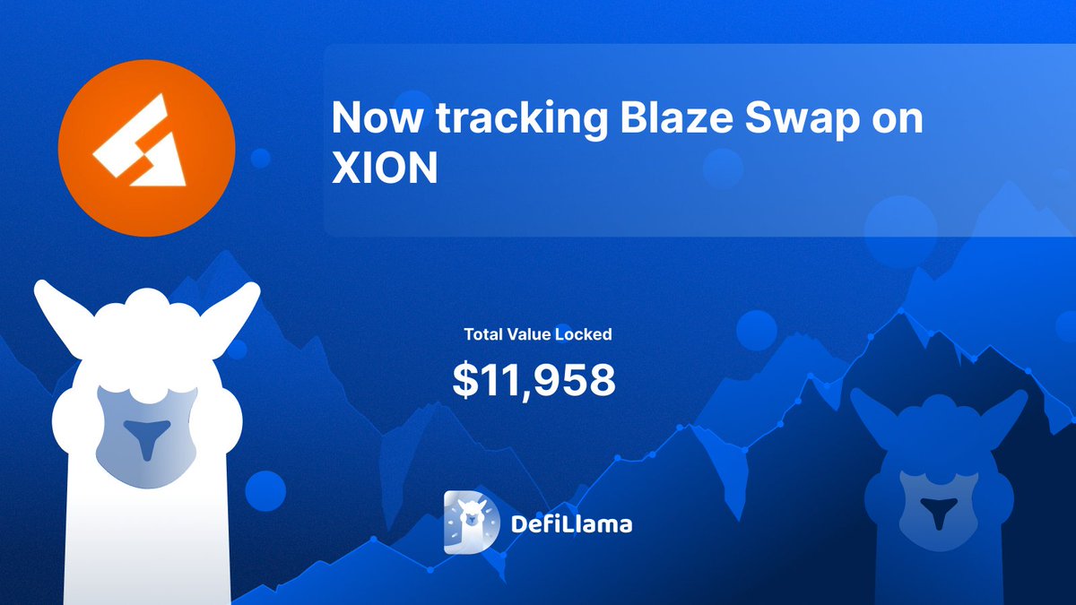 DefiLlama.com (@defillama) on Twitter photo Now tracking <a href="/Blaze_Swap/">Blaze Swap</a> on <a href="/burnt_xion/">XION</a> 
Native Dex on XION Now tracking <a href="/Blaze_Swap/">Blaze Swap</a> on <a href="/burnt_xion/">XION</a> 
Native Dex on XION