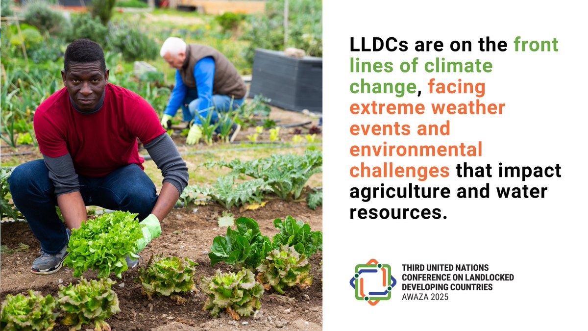 UNOHRLLS's tweet image. From worsening droughts to floods &amp;amp; fragile food systems, #LLDCs face significant climate challenges, often with fewest resources to adapt.  

#LLDC3 in Awaza 🇹🇲 will build #ProgressThruPartnerships for LLDCs to shift from vulnerability to resilience!

🔗 un.org/en/landlocked