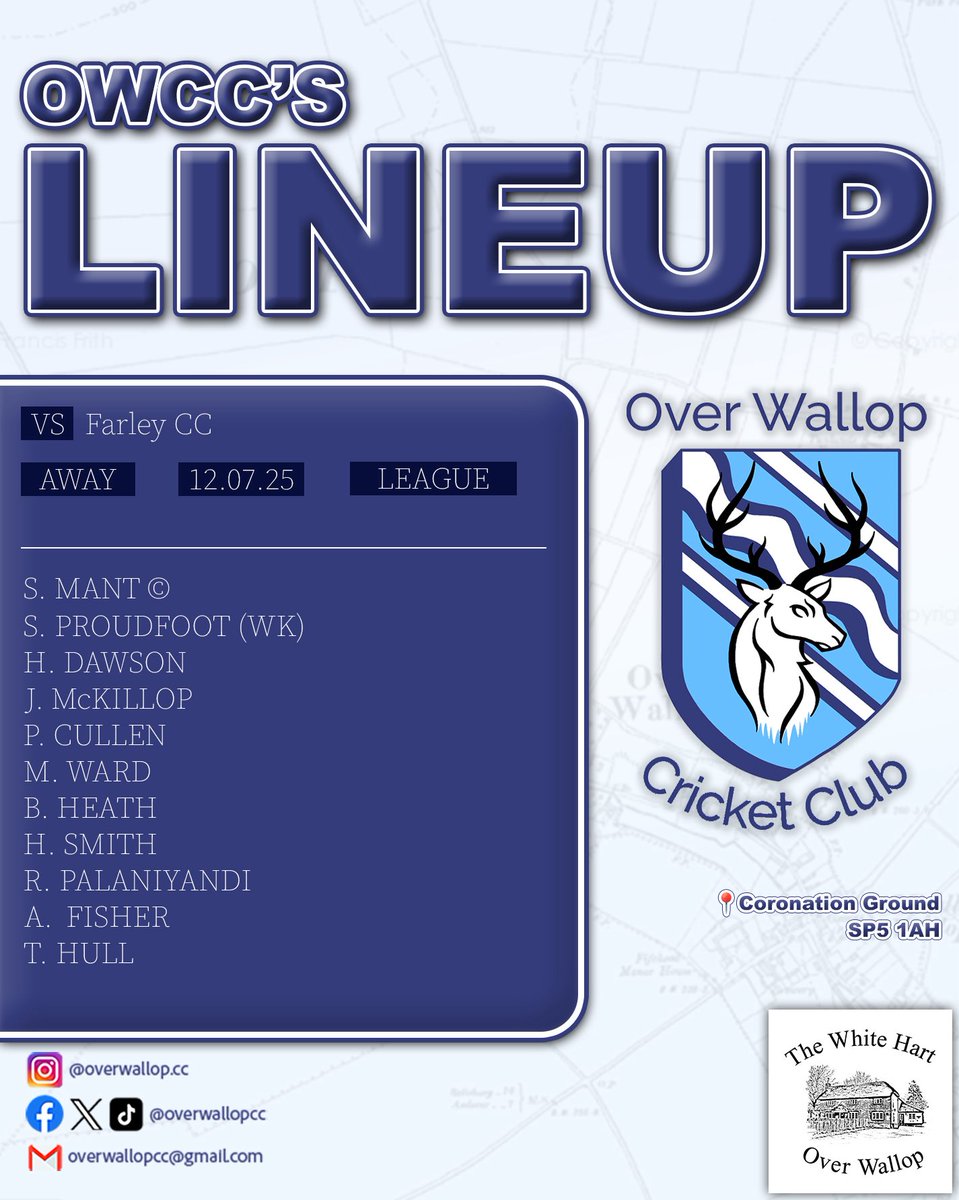 OverWallopCC's tweet image. Tomorrow’s lineup as we travel to face Farley CC in Hants Div. 5E.