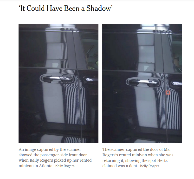 JaredFeldman88's tweet image. Hertz using AI to detect tiny potential damage not visible to the human eye and charging renters hundreds of dollars if they find something.
Image below flagged a $195 bill
nytimes.com/2025/07/09/tra…