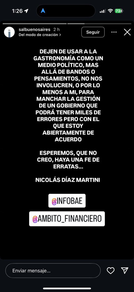 El restaurant Sal pidió que dejen de usar su cierre con fines políticos. Yo no doy nombres xq tengo códigos pero hay influencers importantes que cobraban del gobierno de Alberto, por eso la indignación de hoy y el silencio de antes.