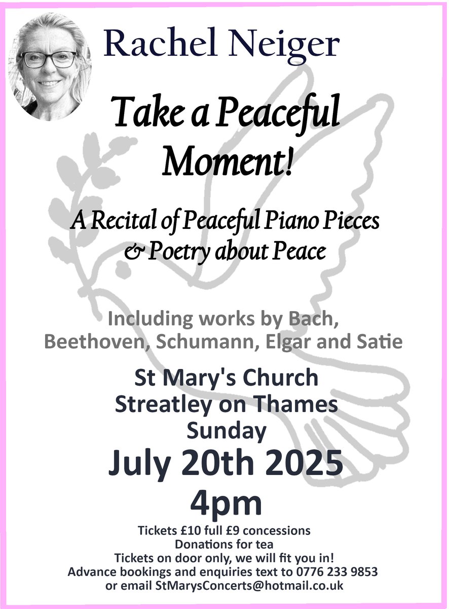 ConcertsStMarys's tweet image. Next St Mary's Concert Sunday July 20th 4pm(9 days!). Feeling stressed&exhausted? Come & enjoy some Peaceful Moments in a beautiful church with Rachel Neiger, piano virtuoso playing peaceful pieces & some peaceful poetry too Tickets on door,we will fit you in @BBCOxford