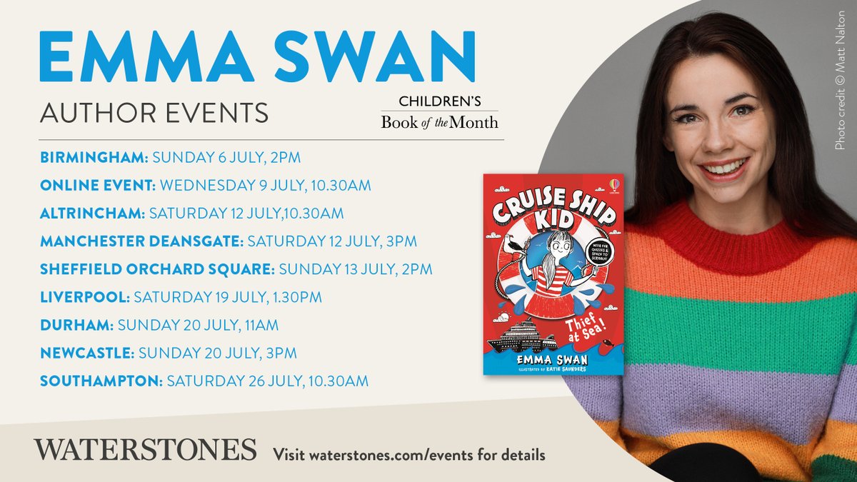 Our fabulous July Children's Book of The Month author <a href="/emmaswanauthor/">Emma Swan</a> is continuing her exciting Waterstones Book tour next week! 

Find tickets and details here: waterstones.com/events/search/…