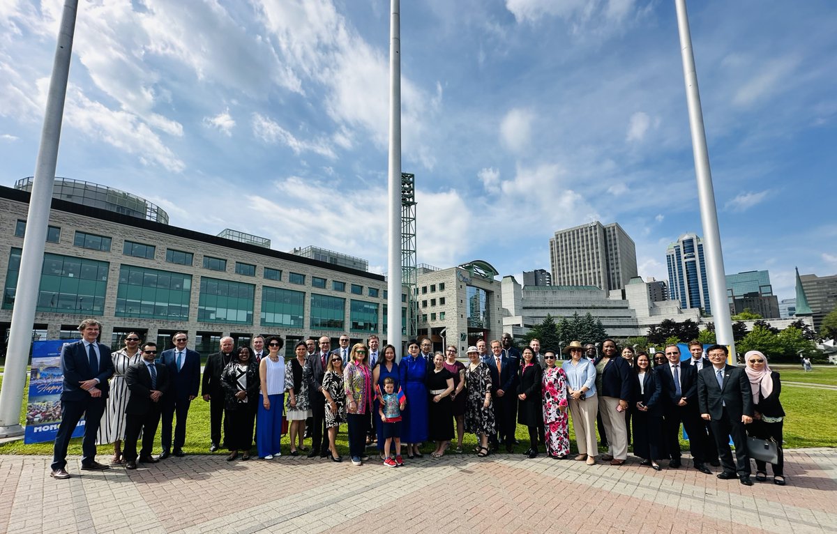 The Mongolian flag proudly raised in the Ottawa sky — a symbol of friendship and growing ties between Mongolia and Canada. 🇲🇳🇨🇦 #Mongolia #Canada #Diplomacy