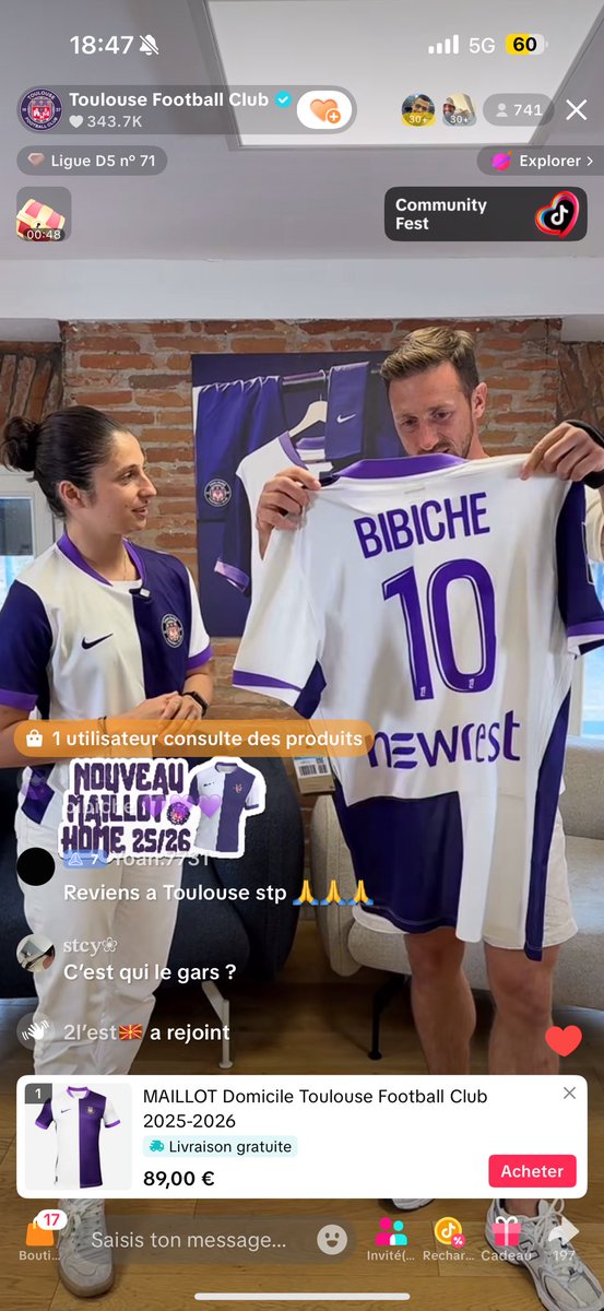 Bibiche invité du live TikTok du club 💜
