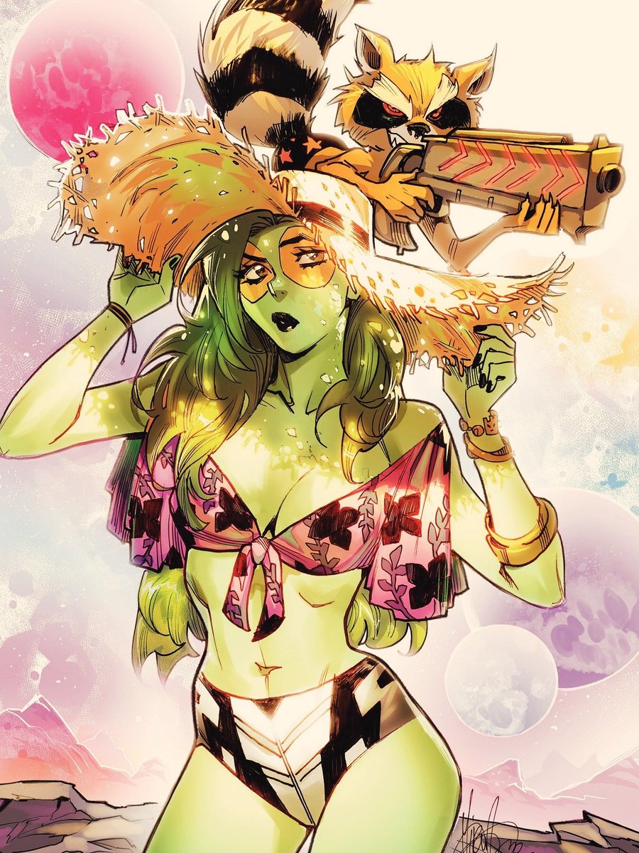 Mirkand's tweet image. Gamora and Rocket… 😎 ready for summer.
From Marvel Swimsuit Special: Friends, Foes
& Rivals #1 available now (inside pinup) 🩷
If you want this original piece contact @csa_eu or mail to info@comicsketchart.eu thank you 🩷
#marvel #swimsuit